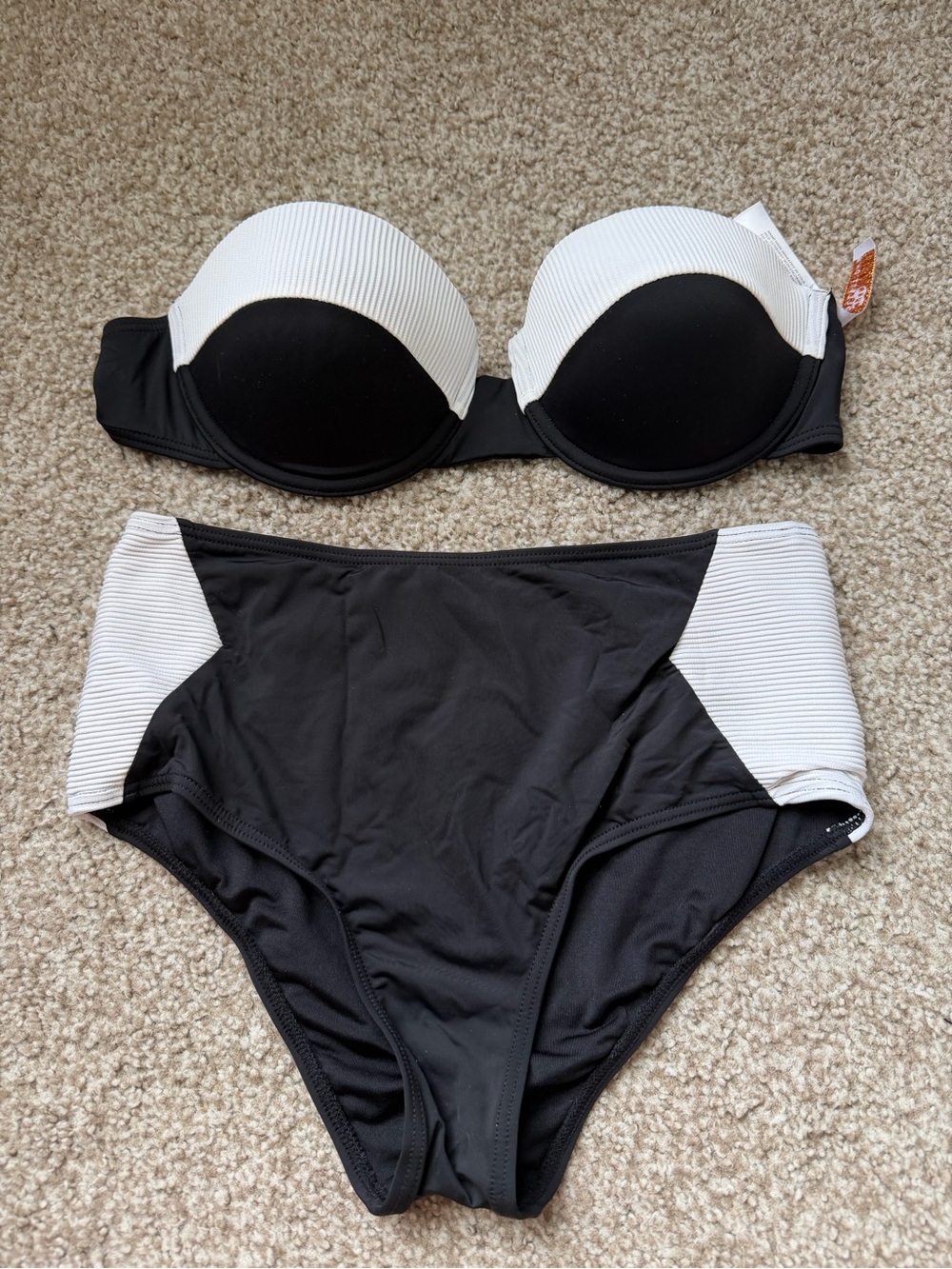 Tart Collections Black and White Ribbed Bandeau High-Waist Bikini